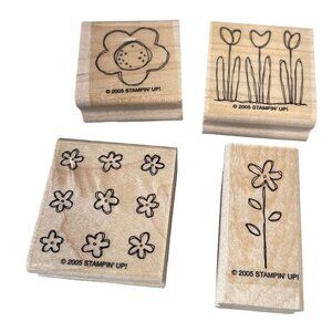Stampin Up! Pocket Full of Posies 2005 Rubber Stamps Set Of 4‎ Flower Designs